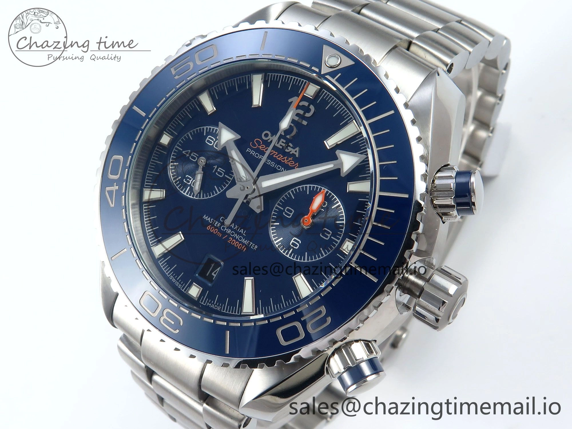 Planet Ocean Master Chronometer 600M 45.5mm SS SCF 1:1 Best Edition Blue Bezel Blue Dial on SS Bracelet A9900 Super Clone