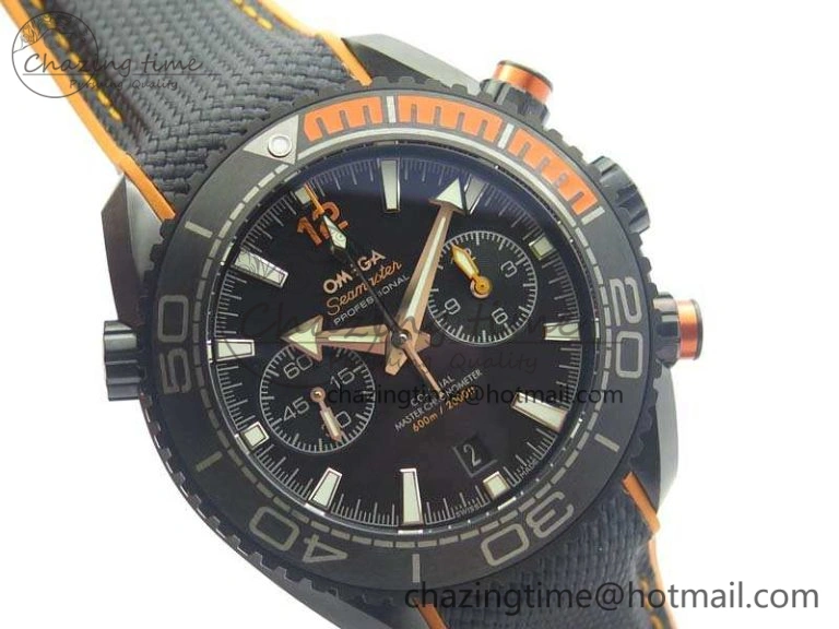 Planet Ocean Master Chronometer Chrono DLC OM 1:1 Best Edition Black Dial On Nylon Strap A9900