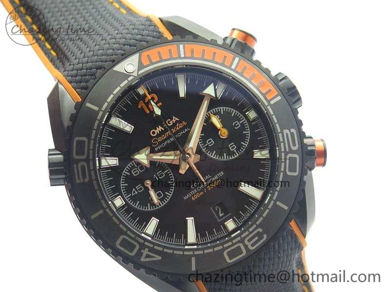 Planet Ocean Master Chronometer Chrono DLC OM 1:1 Best Edition Black Dial On Nylon Strap A9900