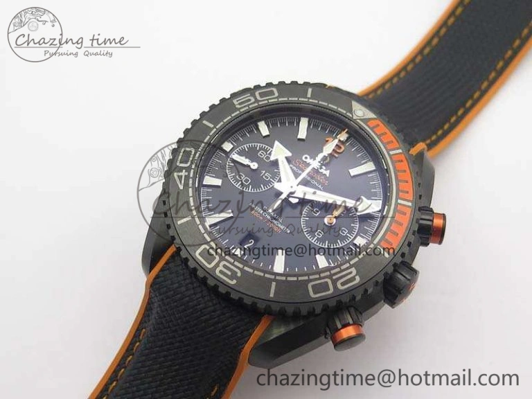 Planet Ocean Master Chronometer Chrono DLC OM 1:1 Best Edition Black Dial On Nylon Strap A9900