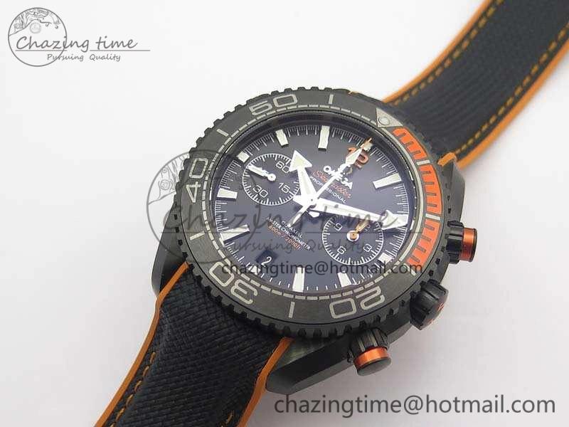 Planet Ocean Master Chronometer Chrono DLC OM 1:1 Best Edition Black Dial On Nylon Strap A9900