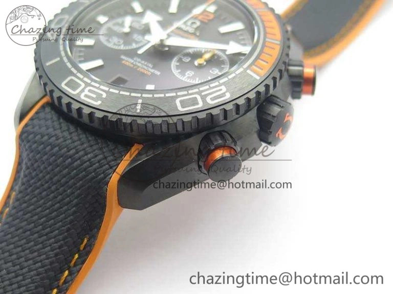 Planet Ocean Master Chronometer Chrono DLC OM 1:1 Best Edition Black Dial On Nylon Strap A9900