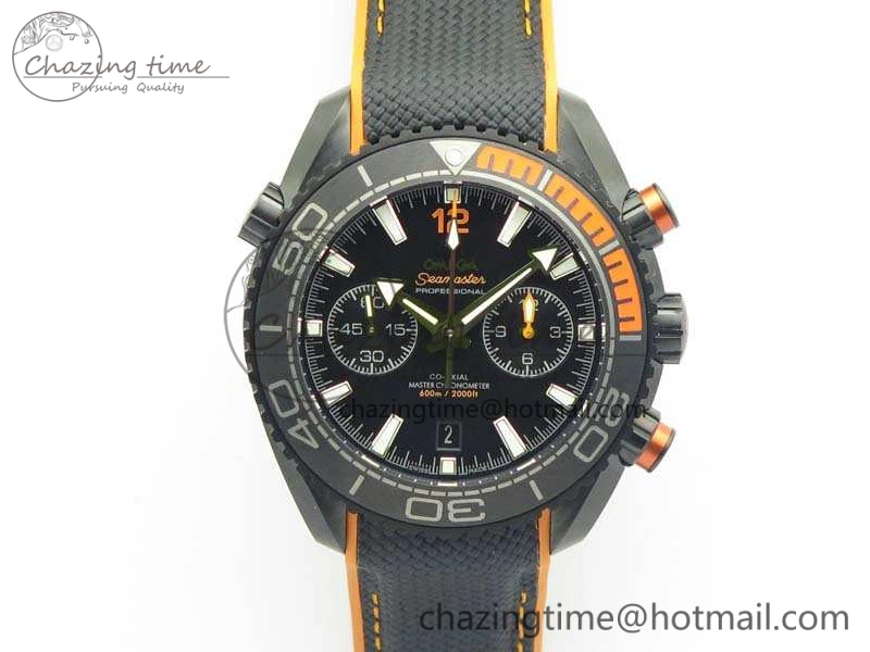 Planet Ocean Master Chronometer Chrono DLC OM 1:1 Best Edition Black Dial On Nylon Strap A9900