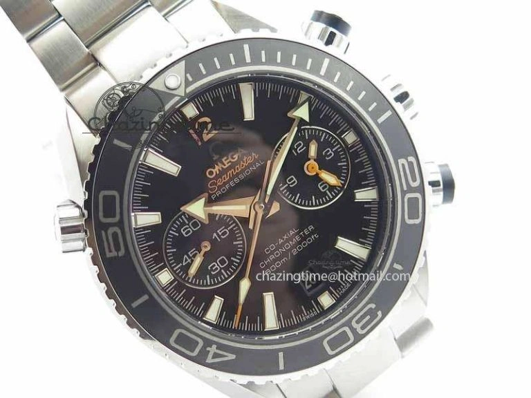 Planet Ocean Master Chronometer Chrono SS OM 1:1 Best Edition Black On SS Bracelet A9300