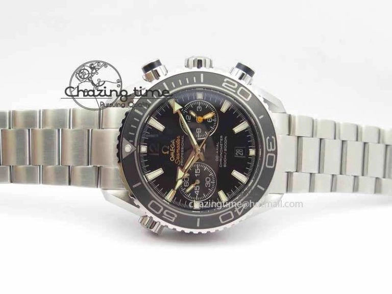 Planet Ocean Master Chronometer Chrono SS OM 1:1 Best Edition Black On SS Bracelet A9300