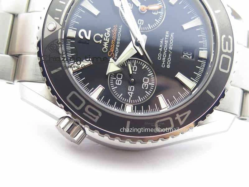 Planet Ocean Master Chronometer Chrono SS OM 1:1 Best Edition Black On SS Bracelet A9300