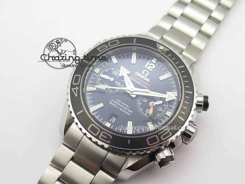 Planet Ocean Master Chronometer Chrono SS OM 1:1 Best Edition Black On SS Bracelet A9300