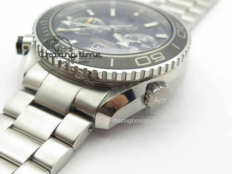 Planet Ocean Master Chronometer Chrono SS OM 1:1 Best Edition Black On SS Bracelet A9300