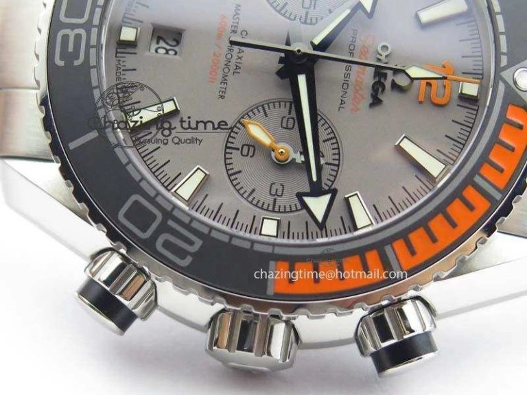 Planet Ocean Master Chronometer Chrono SS OM 1:1 Best Edition Gray Dial On SS Bracelet A9900