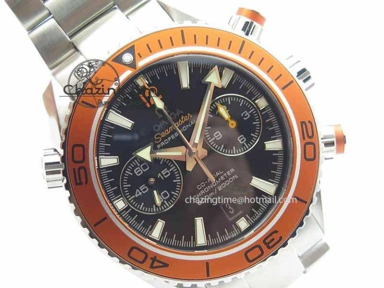 Planet Ocean Master Chronometer Chrono SS OM 1:1 Best Edition Orange On SS Bracelet A9300
