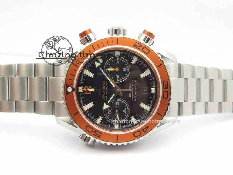 Planet Ocean Master Chronometer Chrono SS OM 1:1 Best Edition Orange On SS Bracelet A9300