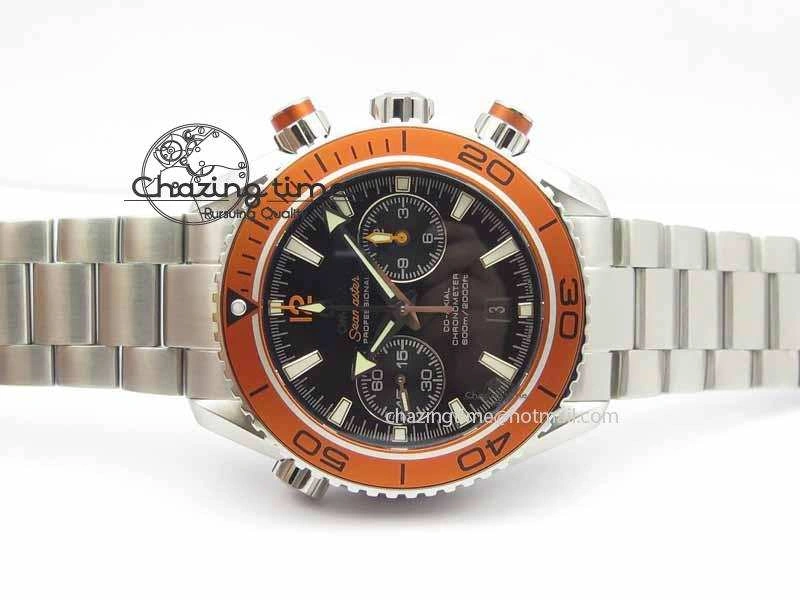 Planet Ocean Master Chronometer Chrono SS OM 1:1 Best Edition Orange On SS Bracelet A9300