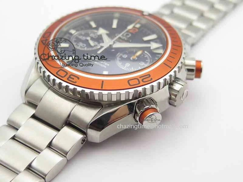 Planet Ocean Master Chronometer Chrono SS OM 1:1 Best Edition Orange On SS Bracelet A9300