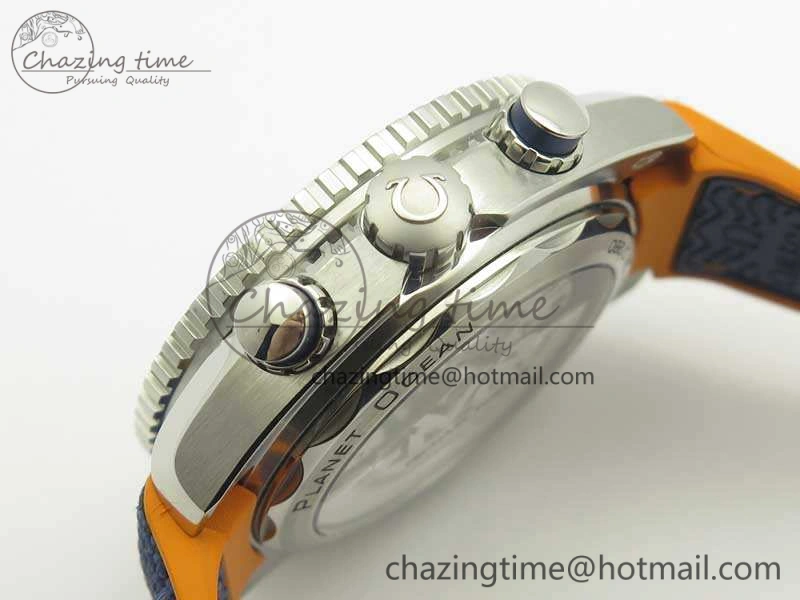 Planet Ocean Master Chronometer OMF SS Blue Orange Bezel White Dial On Nylon Strap A9900 (Black Balance Wheel) V2