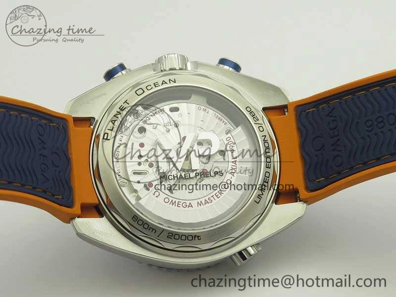 Planet Ocean Master Chronometer OMF SS Blue Orange Bezel White Dial On Nylon Strap A9900 (Black Balance Wheel) V2
