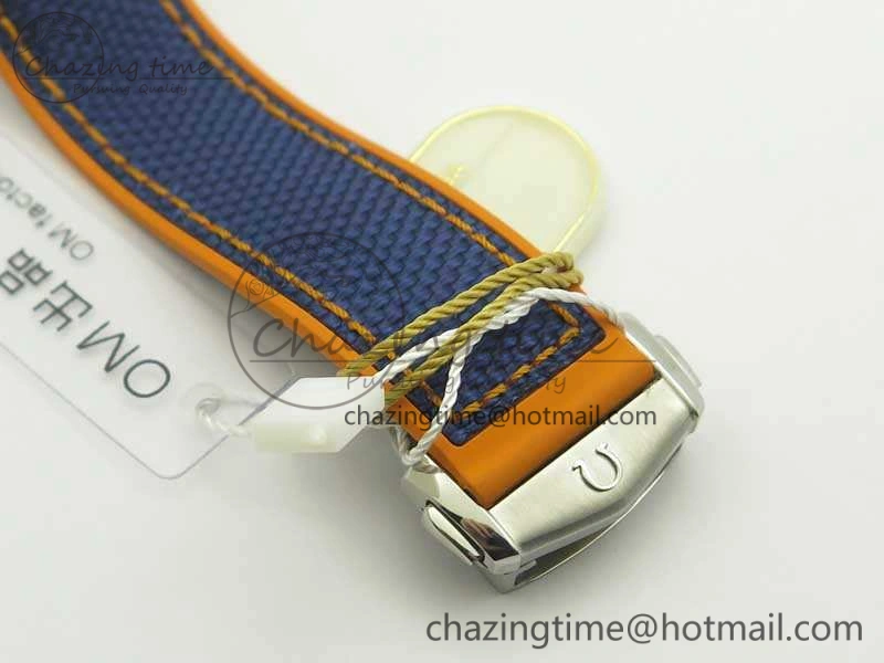 Planet Ocean Master Chronometer OMF SS Blue Orange Bezel White Dial On Nylon Strap A9900 (Black Balance Wheel) V2