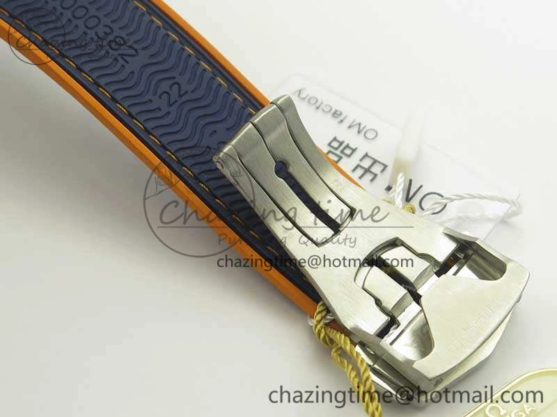Planet Ocean Master Chronometer OMF SS Blue Orange Bezel White Dial On Nylon Strap A9900 (Black Balance Wheel) V2