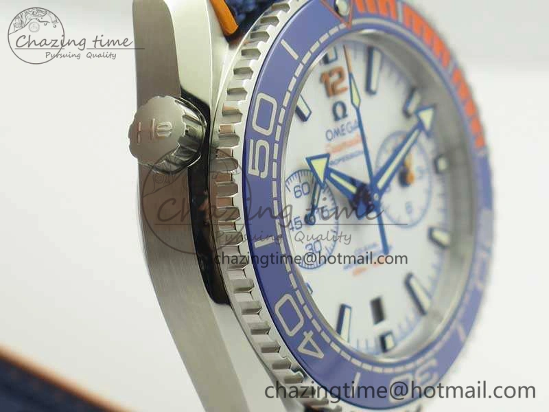 Planet Ocean Master Chronometer OMF SS Blue Orange Bezel White Dial On Nylon Strap A9900 (Black Balance Wheel) V2