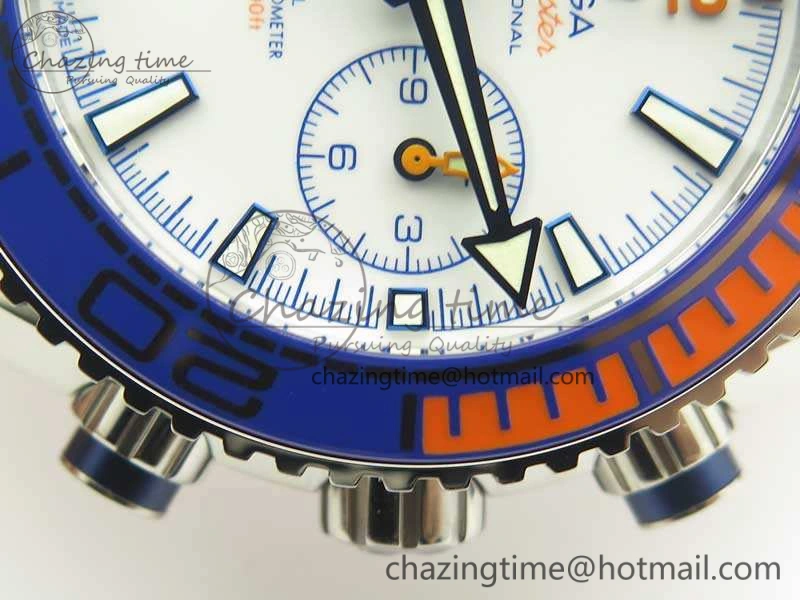 Planet Ocean Master Chronometer OMF SS Blue Orange Bezel White Dial On Nylon Strap A9900 (Black Balance Wheel) V2