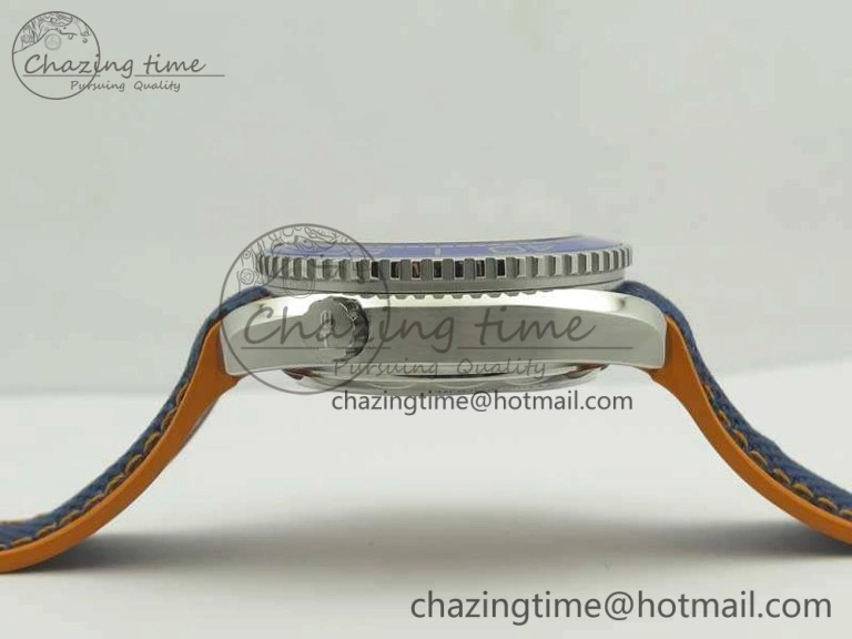 Planet Ocean Master Chronometer OMF SS Blue Orange Bezel White Dial On Nylon Strap A9900 (Black Balance Wheel) V2