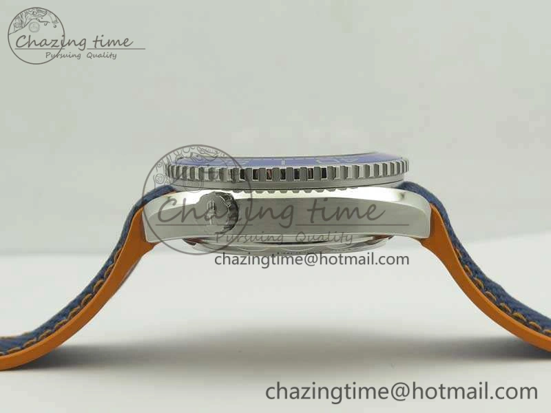 Planet Ocean Master Chronometer OMF SS Blue Orange Bezel White Dial On Nylon Strap A9900 (Black Balance Wheel) V2