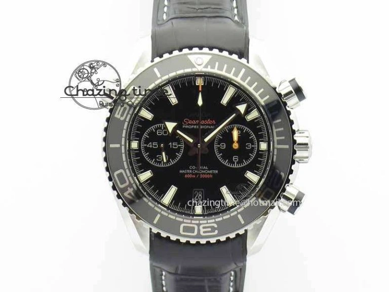 Planet Ocean Master Chronometer SS OM 1:1 Best Edition Black Dial On Leather Strap A9900