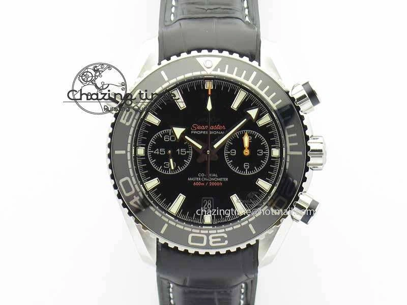 Planet Ocean Master Chronometer SS OM 1:1 Best Edition Black Dial On Leather Strap A9900
