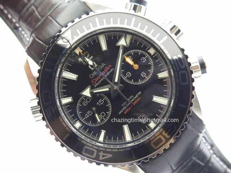 Planet Ocean Master Chronometer SS OM 1:1 Best Edition Black Dial On Leather Strap A9900