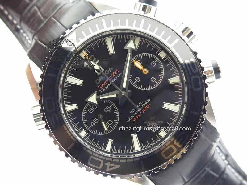 Planet Ocean Master Chronometer SS OM 1:1 Best Edition Black Dial On Leather Strap A9900