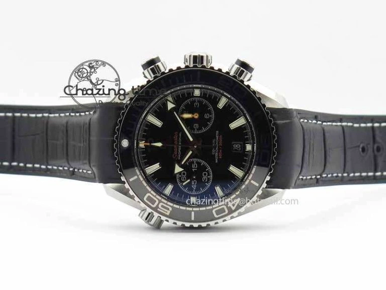 Planet Ocean Master Chronometer SS OM 1:1 Best Edition Black Dial On Leather Strap A9900