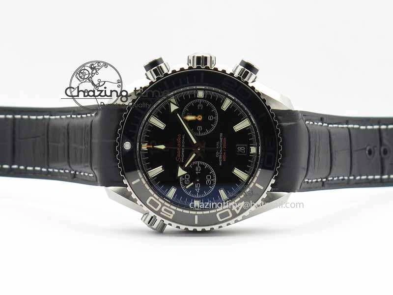 Planet Ocean Master Chronometer SS OM 1:1 Best Edition Black Dial On Leather Strap A9900