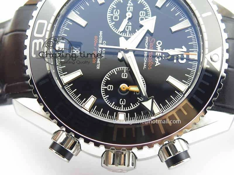 Planet Ocean Master Chronometer SS OM 1:1 Best Edition Black Dial On Leather Strap A9900