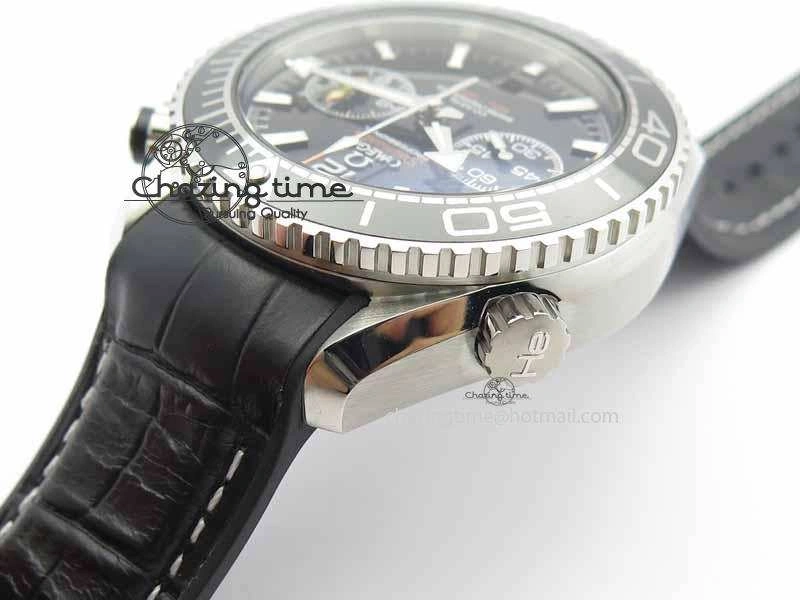 Planet Ocean Master Chronometer SS OM 1:1 Best Edition Black Dial On Leather Strap A9900