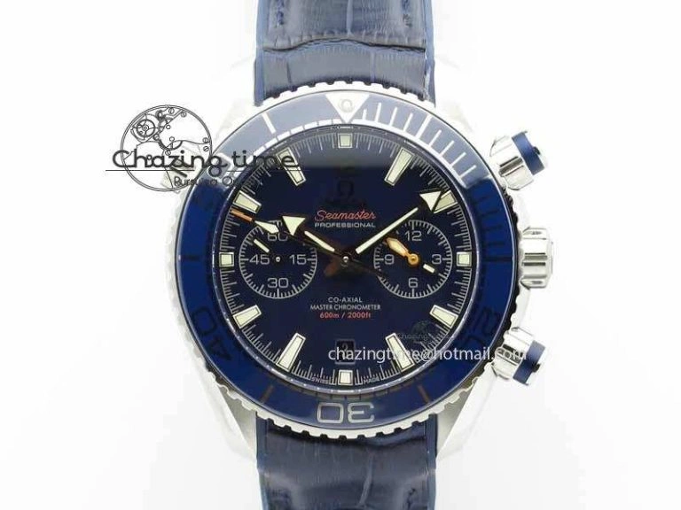 Planet Ocean Master Chronometer SS OM 1:1 Best Edition Blue Dial On Leather Strap A9900