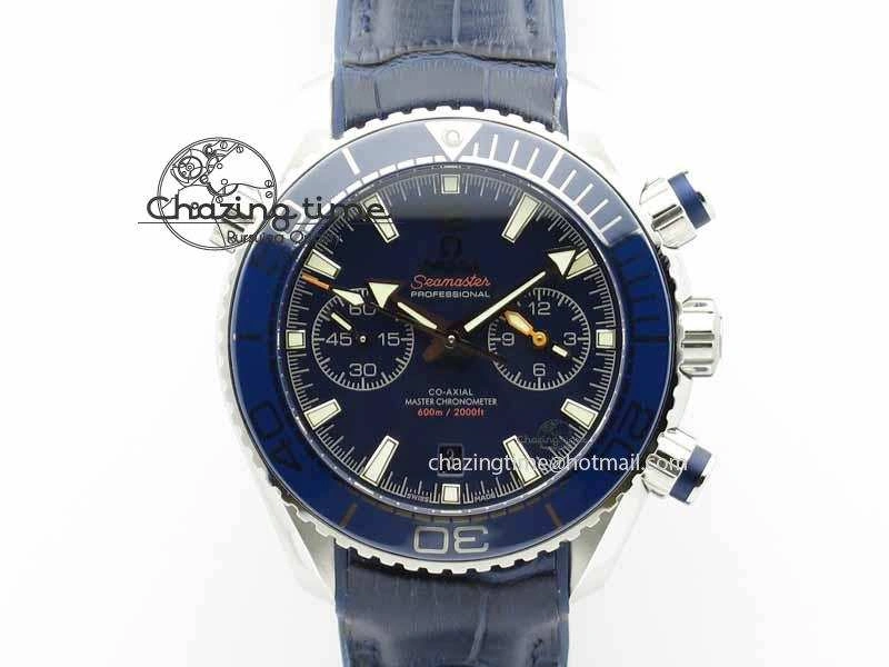 Planet Ocean Master Chronometer SS OM 1:1 Best Edition Blue Dial On Leather Strap A9900