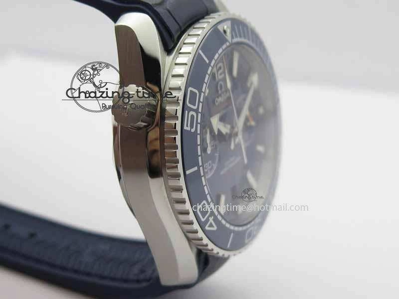 Planet Ocean Master Chronometer SS OM 1:1 Best Edition Blue Dial On Leather Strap A9900