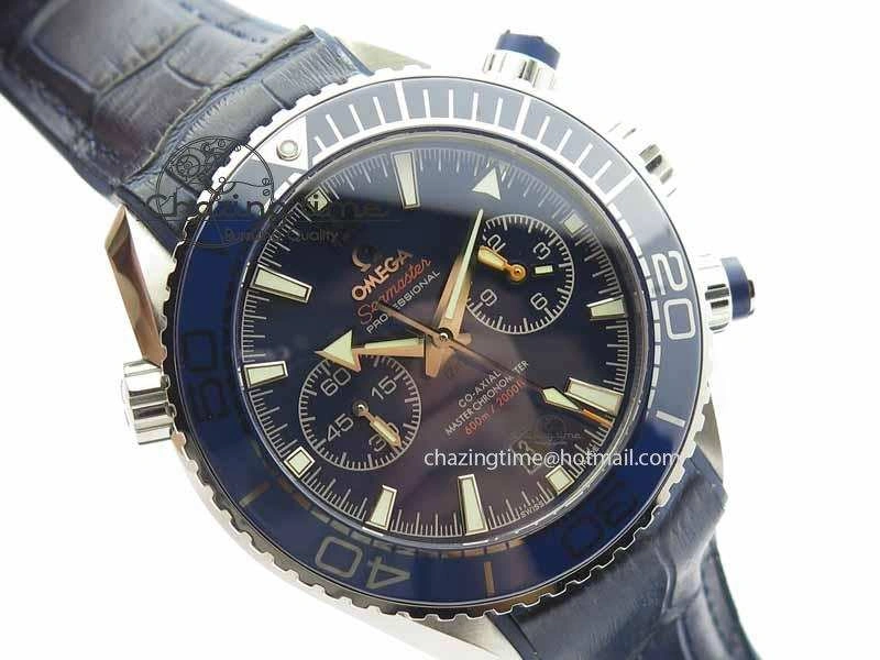 Planet Ocean Master Chronometer SS OM 1:1 Best Edition Blue Dial On Leather Strap A9900