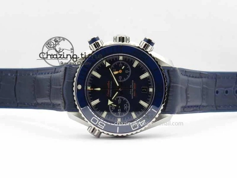 Planet Ocean Master Chronometer SS OM 1:1 Best Edition Blue Dial On Leather Strap A9900