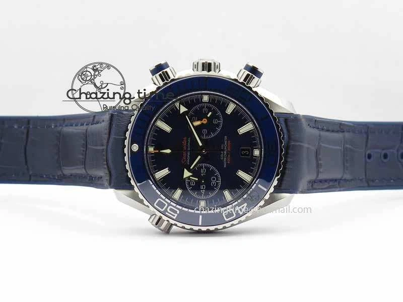 Planet Ocean Master Chronometer SS OM 1:1 Best Edition Blue Dial On Leather Strap A9900