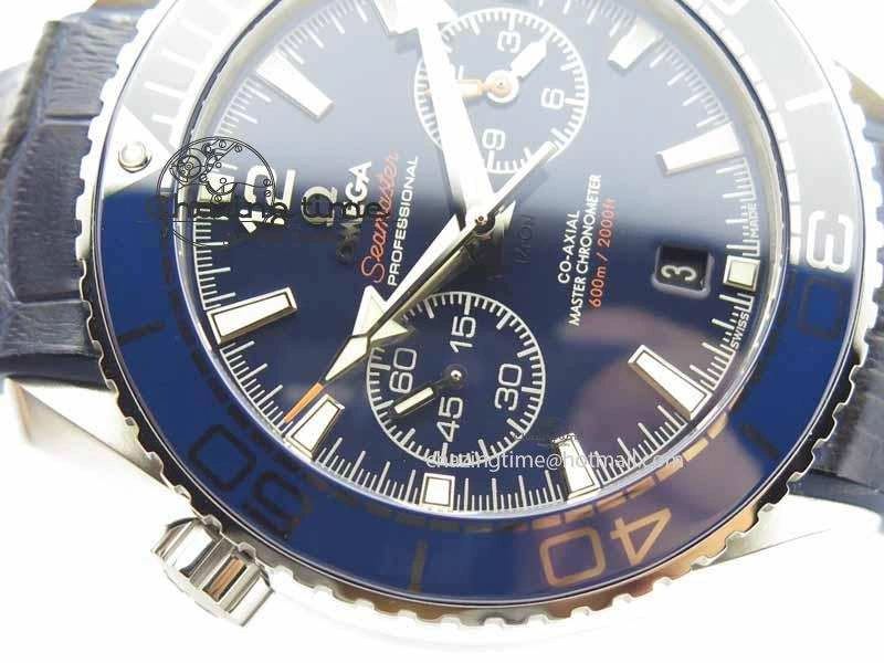 Planet Ocean Master Chronometer SS OM 1:1 Best Edition Blue Dial On Leather Strap A9900