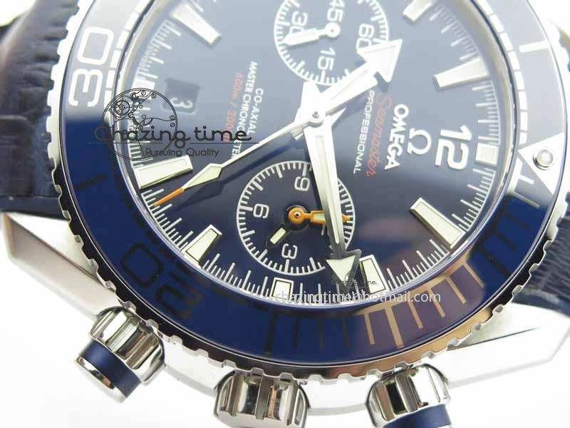 Planet Ocean Master Chronometer SS OM 1:1 Best Edition Blue Dial On Leather Strap A9900