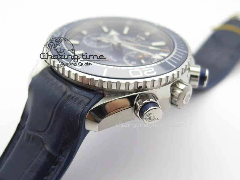 Planet Ocean Master Chronometer SS OM 1:1 Best Edition Blue Dial On Leather Strap A9900