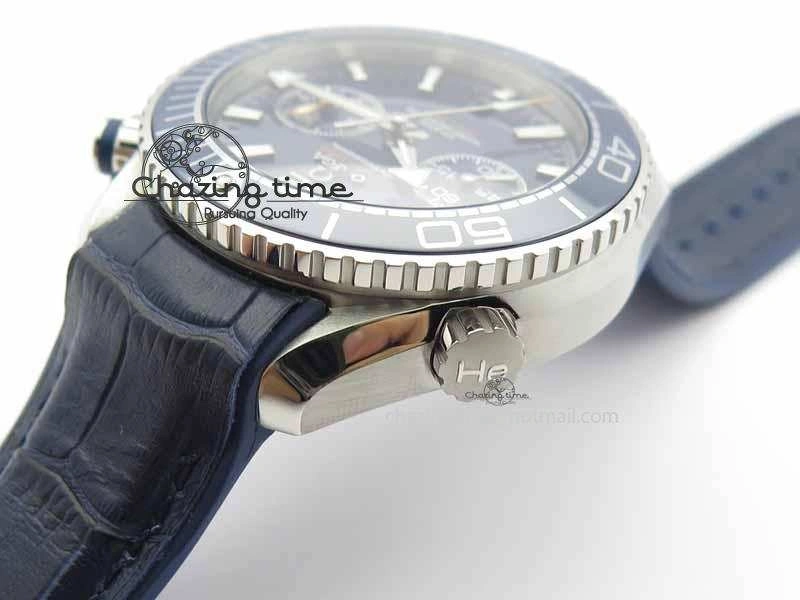 Planet Ocean Master Chronometer SS OM 1:1 Best Edition Blue Dial On Leather Strap A9900