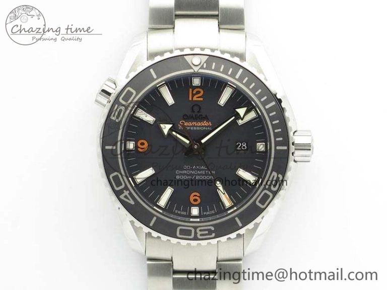 Planet Ocean Pro 45mm OMF 1:1 Best Edition Orange Marker On SS Bracelet A8500 (Black Balance Wheel)