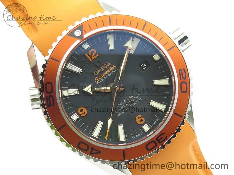 Planet Ocean Pro Orange Bezel 45mm OMF 1:1 Best Edition On Rubber Strap A8500 (Black Balance Wheel)