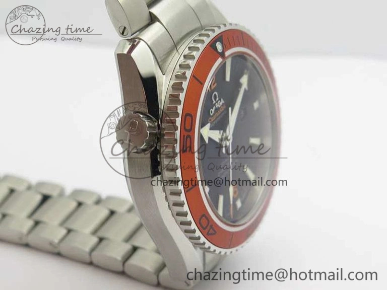 Planet Ocean Pro Orange Bezel 45mm OMF 1:1 Best Edition On SS Bracelet A8500 (Black Balance Wheel)