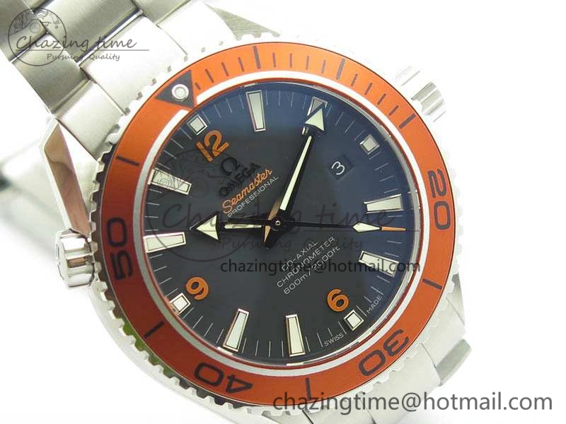 Planet Ocean Pro Orange Bezel 45mm OMF 1:1 Best Edition On SS Bracelet A8500 (Black Balance Wheel)