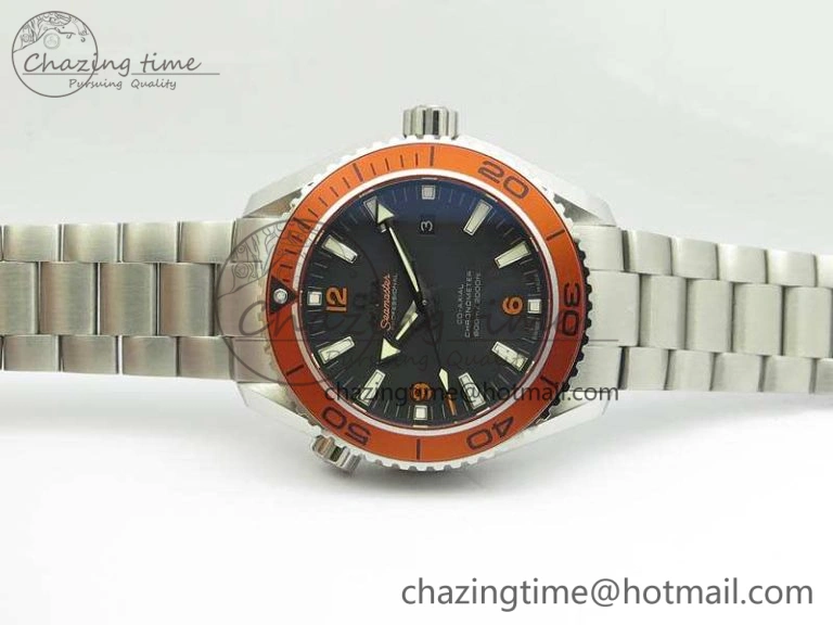 Planet Ocean Pro Orange Bezel 45mm OMF 1:1 Best Edition On SS Bracelet A8500 (Black Balance Wheel)