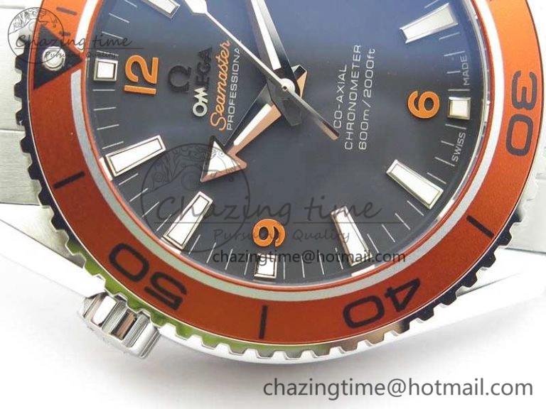 Planet Ocean Pro Orange Bezel 45mm OMF 1:1 Best Edition On SS Bracelet A8500 (Black Balance Wheel)