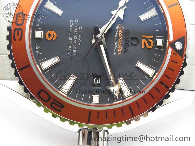 Planet Ocean Pro Orange Bezel 45mm OMF 1:1 Best Edition On SS Bracelet A8500 (Black Balance Wheel)